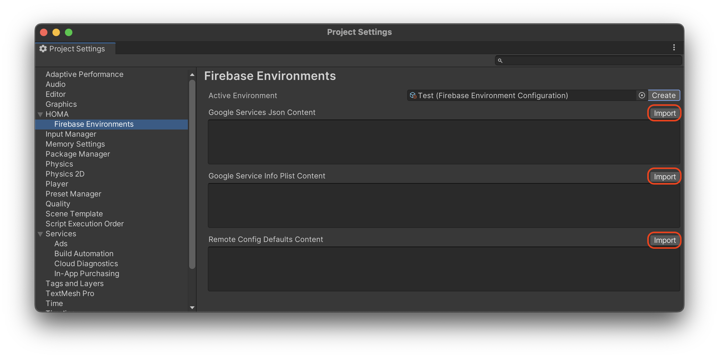 Importing configuration files to the Firebase Environment Manage