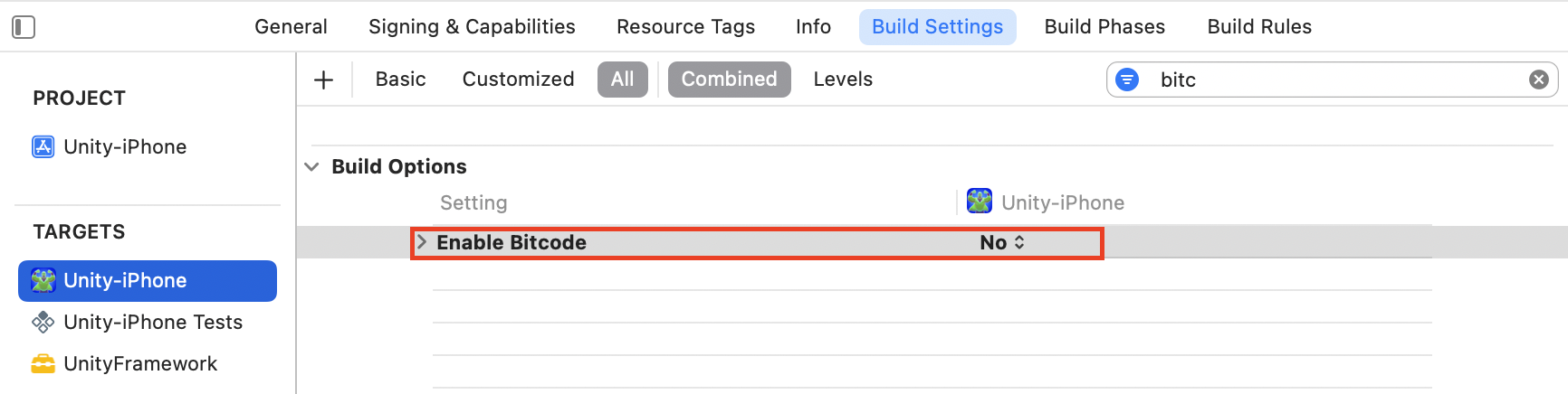 Rebuild Bitcode Enabled 1
