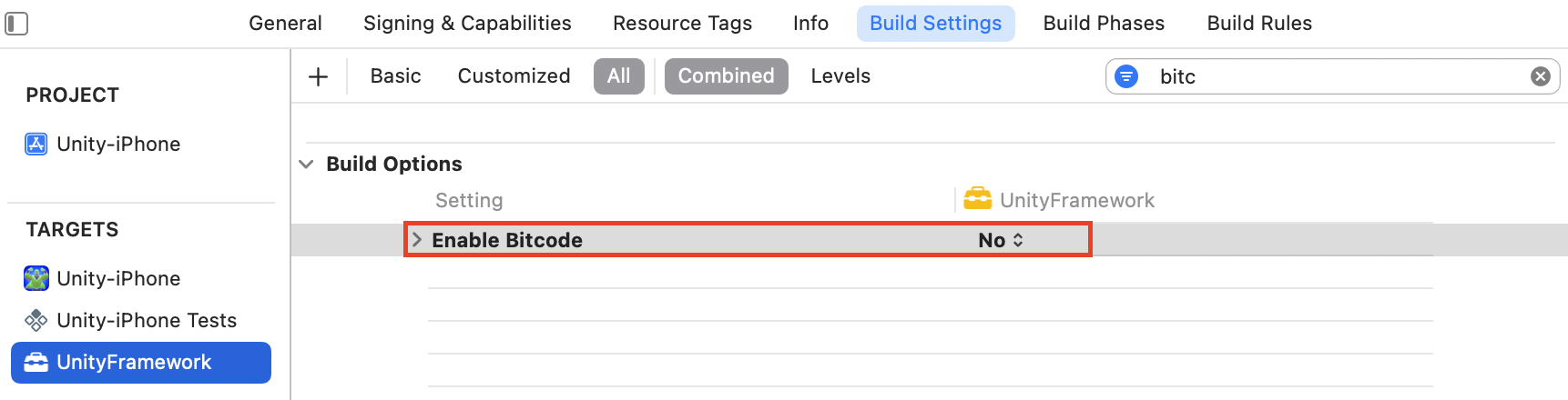 Rebuild Bitcode Enabled 2